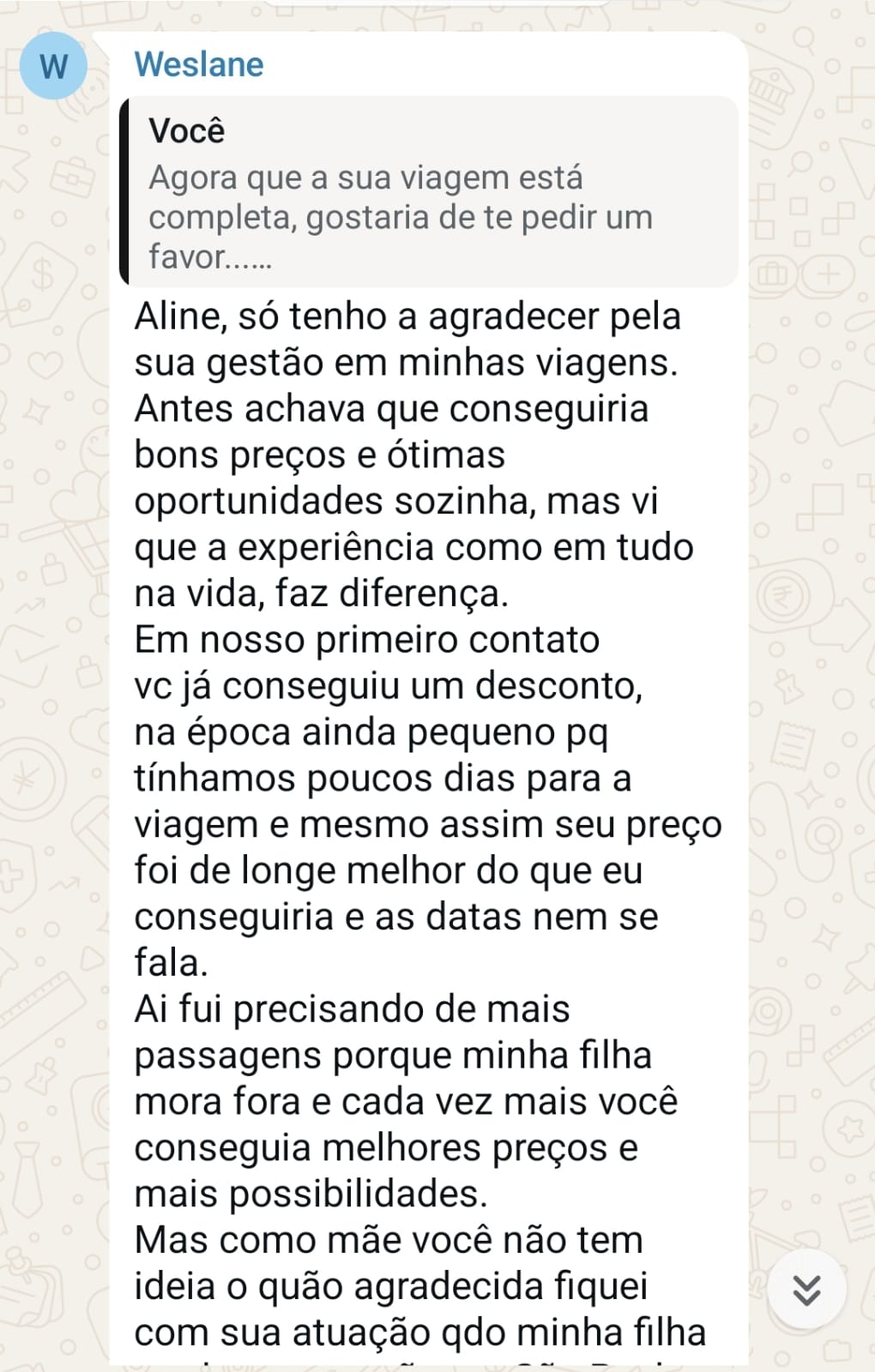 Print da conversa de Weslane no WhatsApp